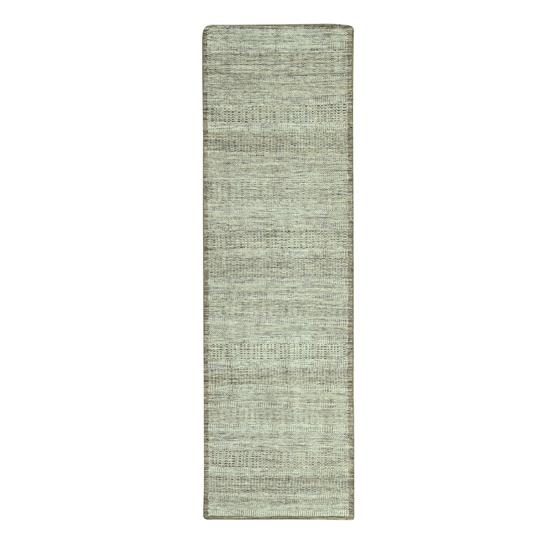 Beaver Brown, 100% Wool, Oxidized and Distressed Grass Design with Exposed Warps, Hand Knotted, Narrow Runner, Oriental Rug